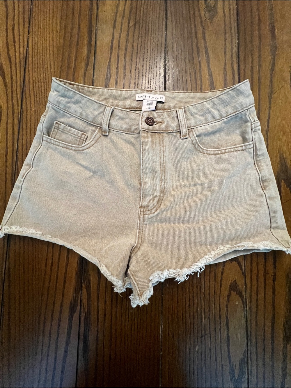Sincerely Jules High Rise Cutoff Denim Shorts Beige Size 5/26